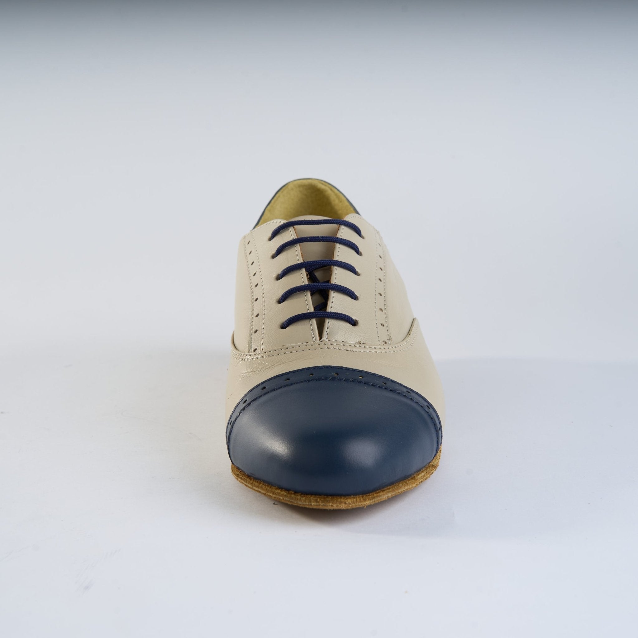 Rich Cream and Navy Blue Leather - Handmade Tango Shoes - Clasico 1078 - DNI Tango Store
