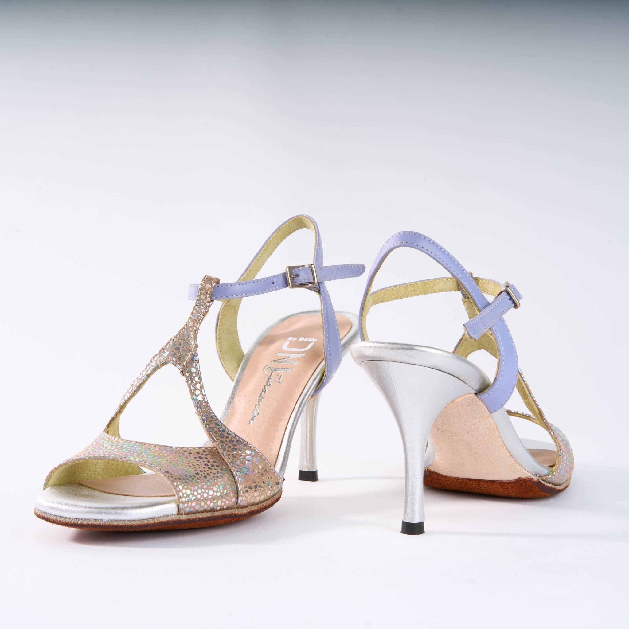 Silver Sequence and Periwinkle - Handmade Tango Shoes - Jazmin 5004 - DNI Tango Store