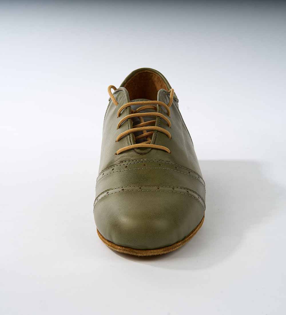 Sleek Monochromatic Olive Green Leather - Handmade Tango Shoes - Rock 3075 - DNI Tango Store