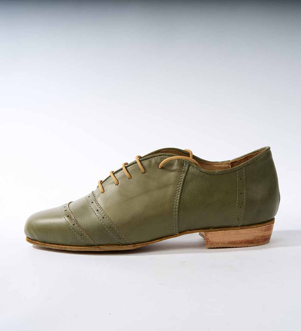 Sleek Monochromatic Olive Green Leather - Handmade Tango Shoes - Rock 3075 - DNI Tango Store