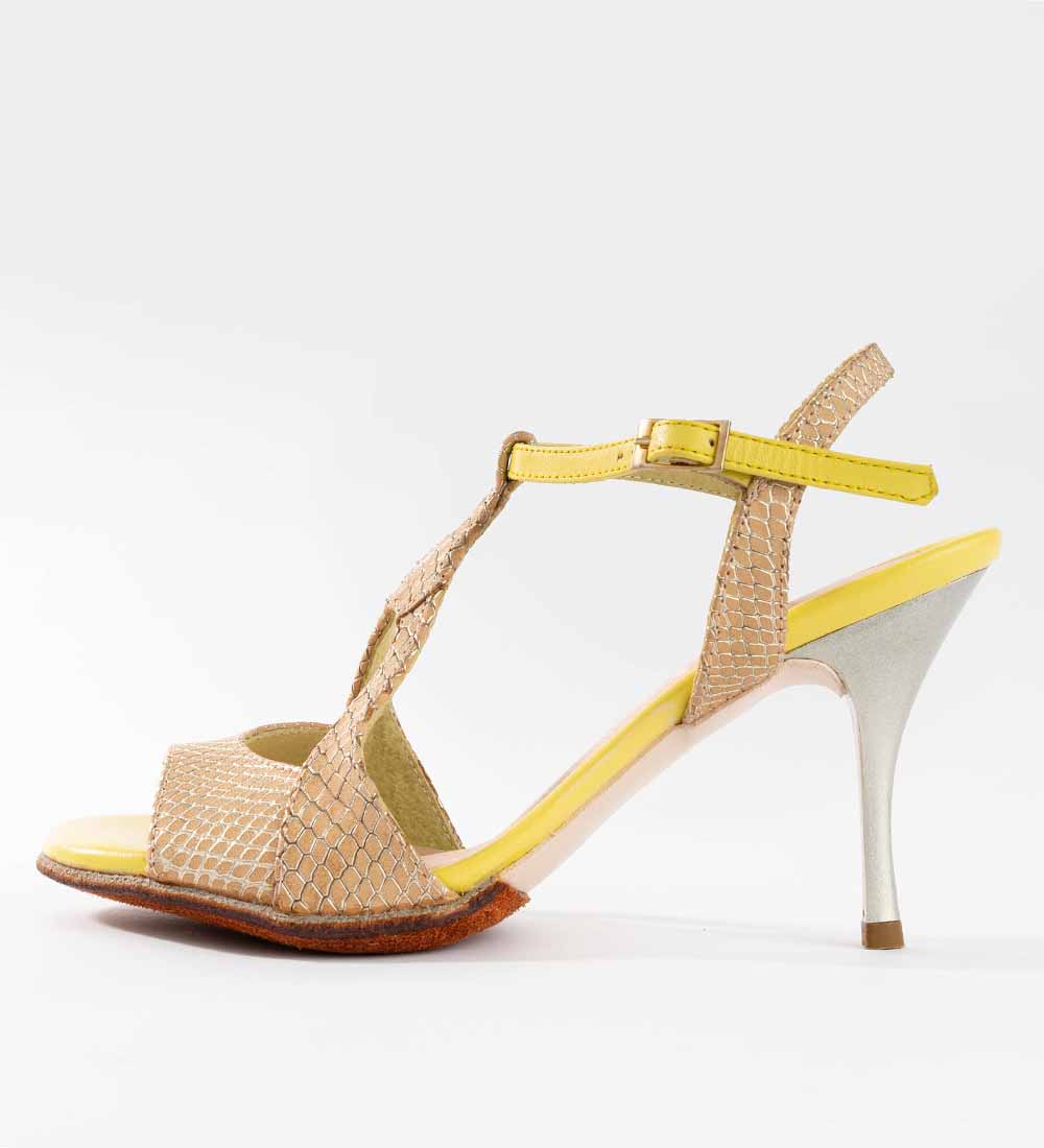 Snake Texture Gold and Yellow - Handmade Tango Shoes - Jazmin 5001 - DNI Tango Store