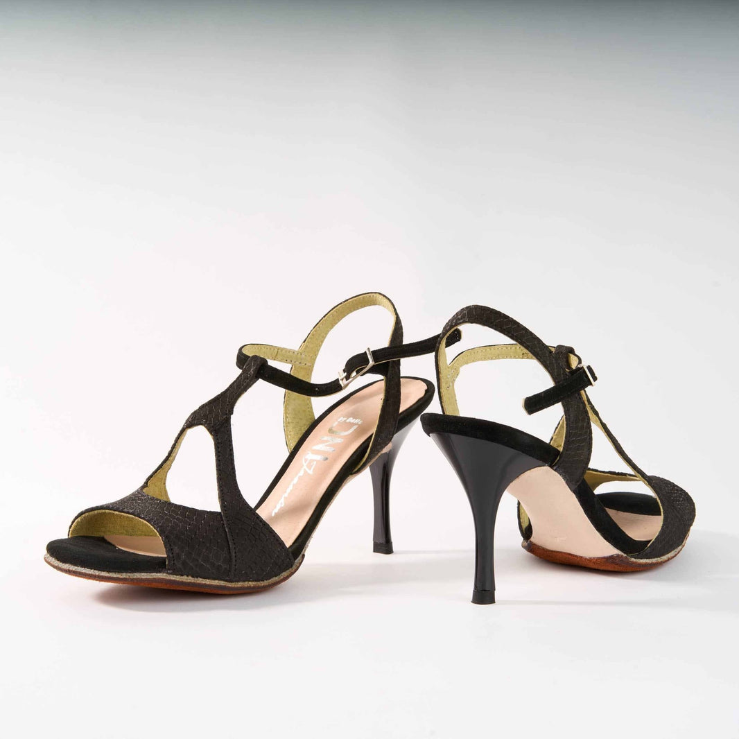 Snake Textured Black Leather - Handmade Tango Shoes - Jazmin 5002 - DNI Tango Store