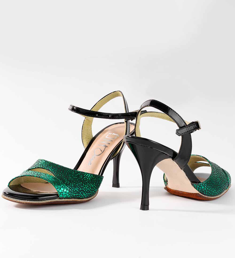 Speckled Green and Patent Black Leather - Handmade Tango Shoe - Dana 4200 - DNI Tango Store