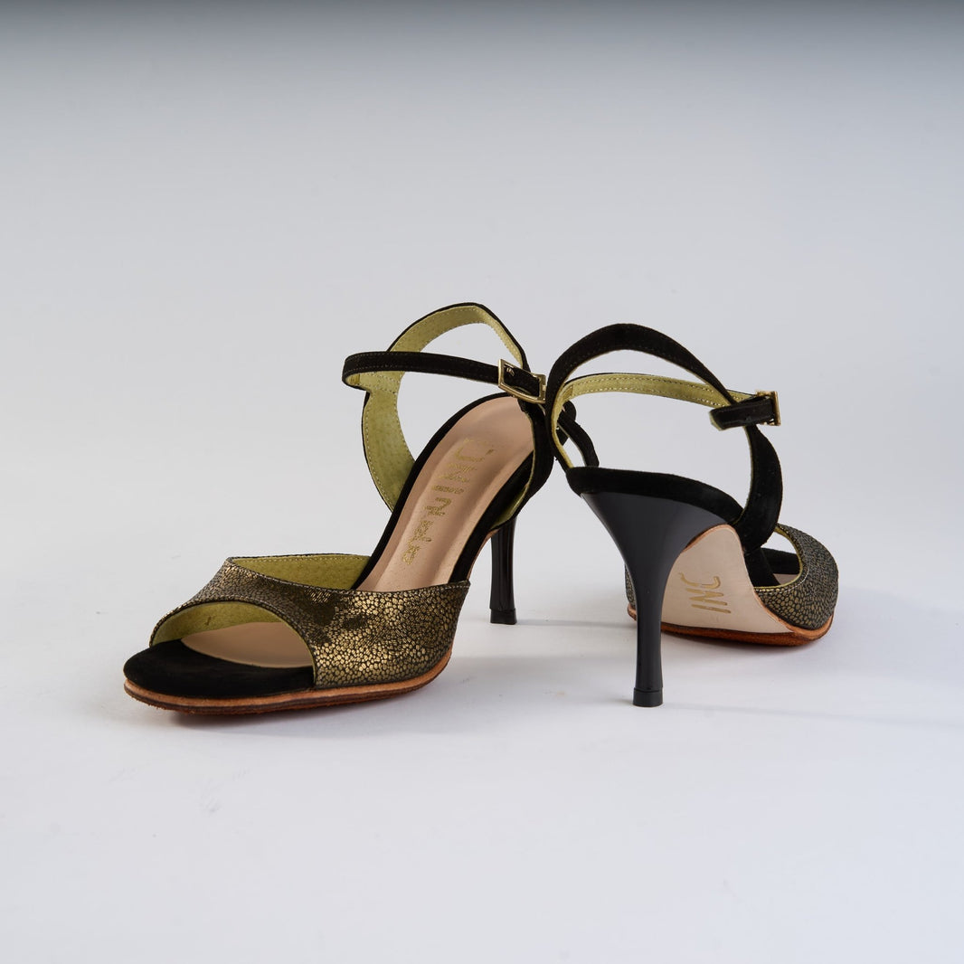 Unique Black Suede with Gold Flakes Leather - Handmade Tango Shoes - Ema 4839 - DNI Tango Store