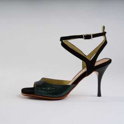 Unique Green Leather and Black Suede - Handmade Tango Shoes - Ema 4840 - DNI Tango Store