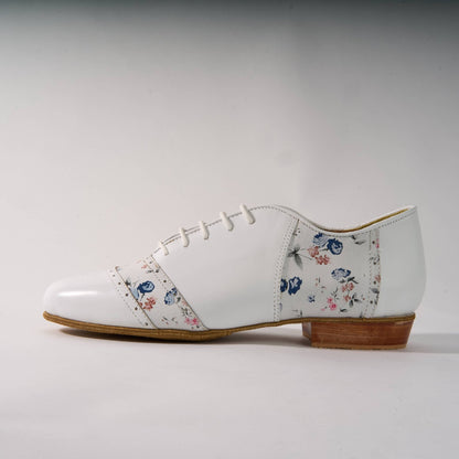 White and Floral Genuine Leather - Handmade Tango Shoes - Rock 3017 - DNI Tango Store