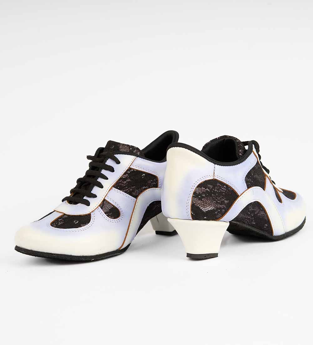 White Leather & Black Lace – Handmade Trainers – Rocio 8566 - DNI Tango Store